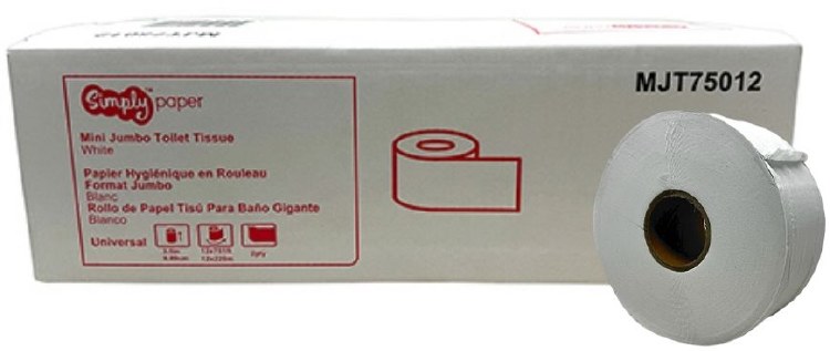 MJT75012 SIMPLY PAPER 2 PLY MINI JUMBO T.TISSUE - 751' x 12 ROLLS